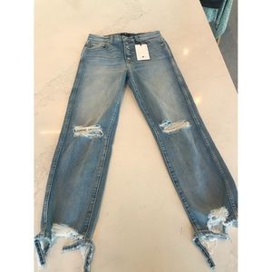 Seven For All Mankind Jeans High Waist Crop Straight w/ Chewed Hem